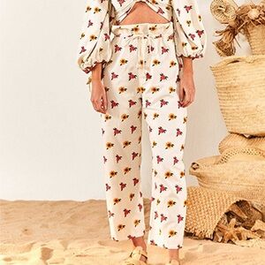 FARM Rio Mixed Cross Stitch Flowers Embroidered Pants NWT